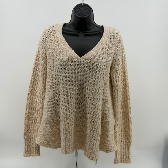 Moth Sweaters - Anthropologie Moth V-Neck Sweater Womens S Beige Side Zip Chunky Knit Cotton